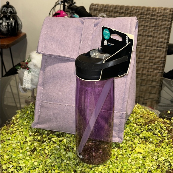 Figmint Lavender Canvas Insulated Lunch Tote & CamelBak Violet Water Bottle NWT - Picture 3 of 8